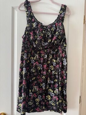 No Boundaries Black Floral Midi Dress with Pink & Yellow Flowers NWOT
